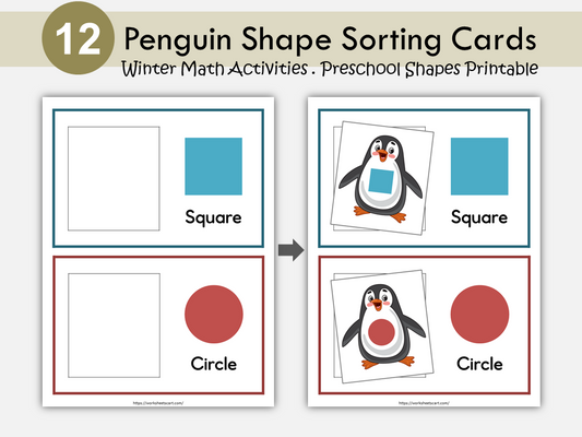 Shapes Matching Activity PDF, Shapes Sorting, Penguin Winter Math Activity, Shapes Matching Game, Toddler, Preschool, Montessori, Homeschool, WWF458