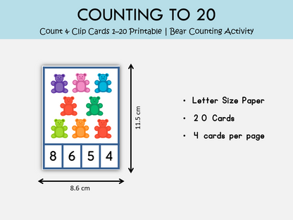 Count & Clip Cards 1–20 Printable Bear Counting Activity for Preschool & Kindergarten Math Centers, WWF459