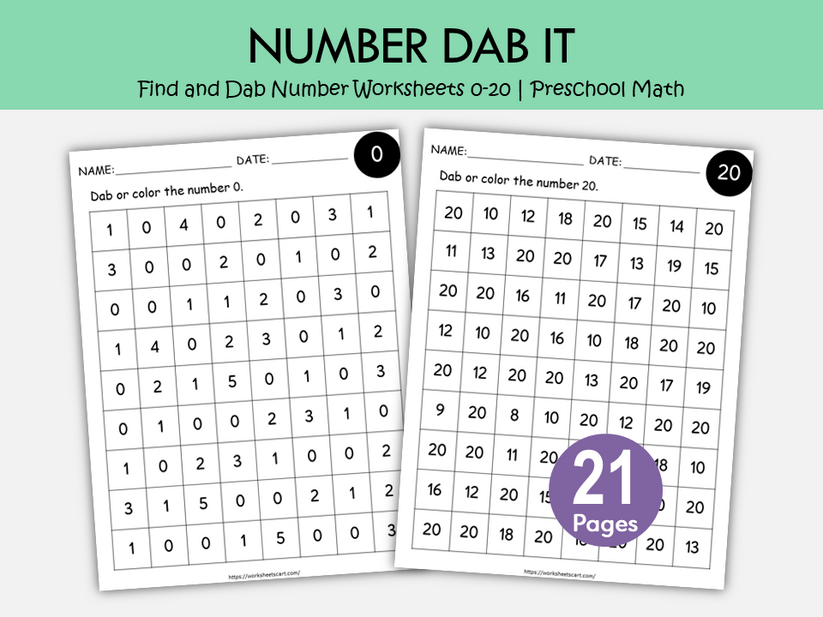 Dabbing Math Sheets Find and Dab Number Worksheets 0โ20 | Dot Marker Numbers Activity | Pr ...