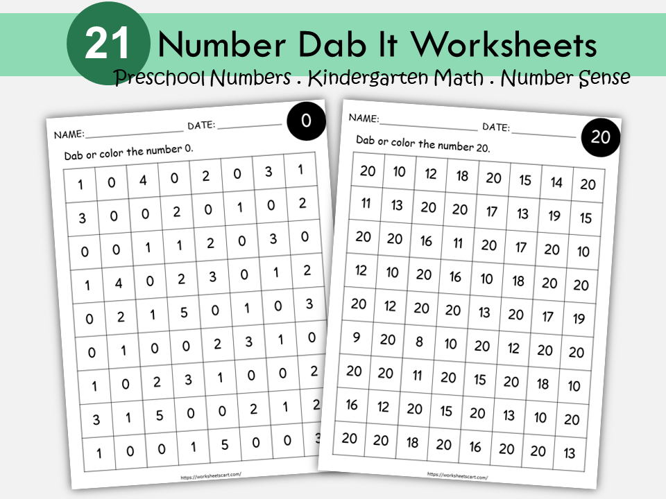 20 Printable Numbers 1-20 Dab It Worksheets. Preschool-Kindergarten Numbers and Math, Number Do a Dot Printable, Numbers Recognition 1-20