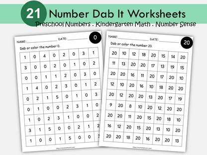 20 Printable Numbers 1-20 Dab It Worksheets. Preschool-Kindergarten Numbers and Math, Number Do a Dot Printable, Numbers Recognition 1-20