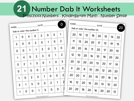 20 Printable Numbers 1-20 Dab It Worksheets. Preschool-Kindergarten Numbers and Math, Number Do a Dot Printable, Numbers Recognition 1-20, WWF460