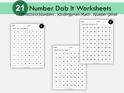 20 Printable Numbers 1-20 Dab It Worksheets. Preschool-Kindergarten Numbers and Math, Number Do a Dot Printable, Numbers Recognition 1-20