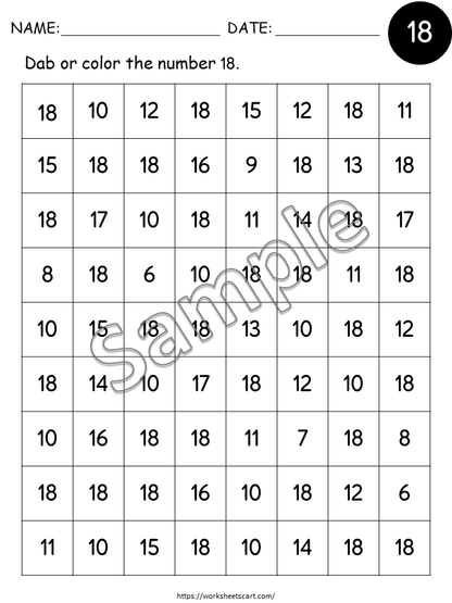 20 Printable Numbers 1-20 Dab It Worksheets. Preschool-Kindergarten Numbers and Math, Number Do a Dot Printable, Numbers Recognition 1-20