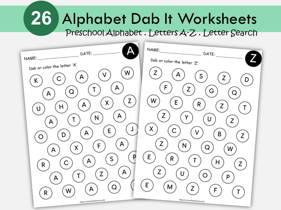 Alphabet Search Printable, Alphabet Search and Find, Alphabet Worksheets, Uppercase Dab It, Find and Dab Letters A-Z Activity, ABC Search