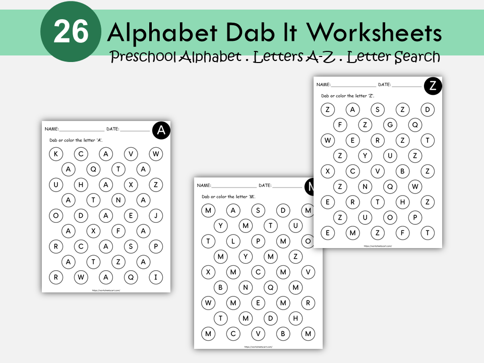 Alphabet Search Printable, Alphabet Search and Find, Alphabet Worksheets, Uppercase Dab It, Find and Dab Letters A-Z Activity, ABC Search