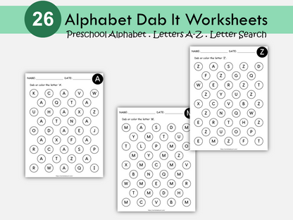 Alphabet Search Printable, Alphabet Search and Find, Alphabet Worksheets, Uppercase Dab It, Find and Dab Letters A-Z Activity, ABC Search