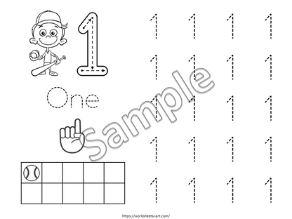 0-10 Number Tracing, Baseball Theme Preschool Worksheet Printable, Handwriting Practice, Kindergarten Worksheets, Number Writing