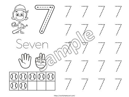 0-10 Number Tracing, Baseball Theme Preschool Worksheet Printable, Handwriting Practice, Kindergarten Worksheets, Number Writing