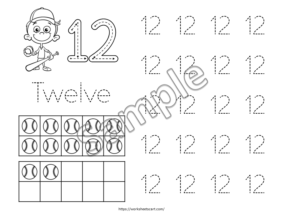 11-20 Number Tracing Worksheets Printable, Baseball Theme Preschool Worksheets, Handwriting Practice, Kindergarten Worksheets, Number Writing