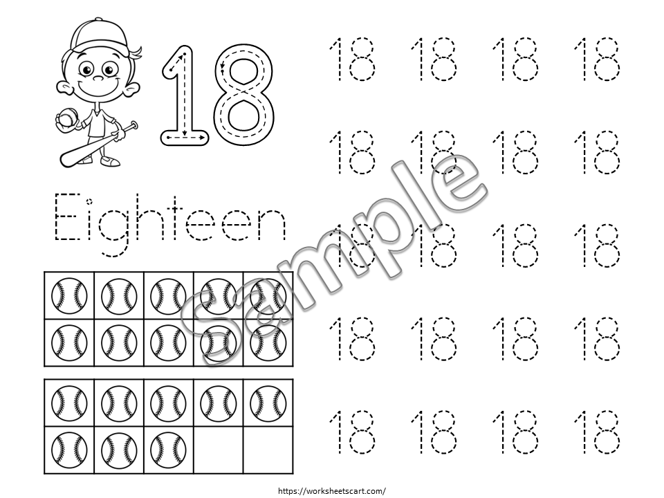 11-20 Number Tracing Worksheets Printable, Baseball Theme Preschool Worksheets, Handwriting Practice, Kindergarten Worksheets, Number Writing