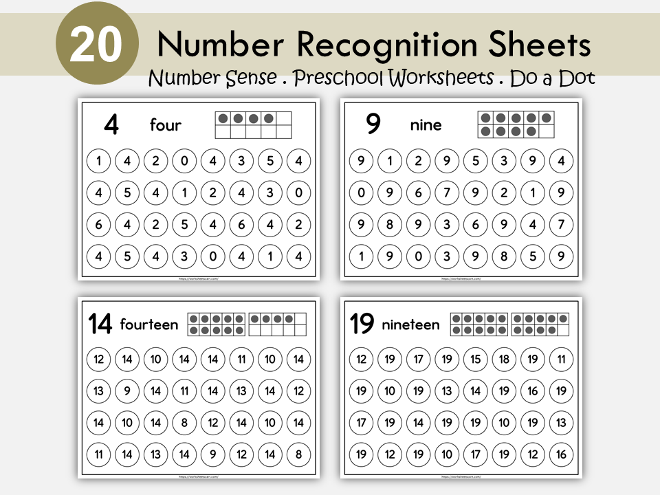 Number Search Worksheets Printable, Kindergarten Math, Numbers to 20, Counting, Instant Download, PreK, Homeschool, Teacher Resources