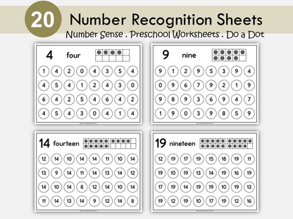 Number Search Worksheets Printable, Kindergarten Math, Numbers to 20, Counting, Instant Download, PreK, Homeschool, Teacher Resources