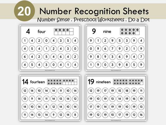 Number Search Worksheets Printable, Kindergarten Math, Numbers to 20, Counting, Instant Download, PreK, Homeschool, Teacher Resources