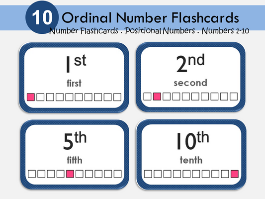 Ordinal Numbers Flash Cards, Preschool Counting Flash Cards, Number Cards 1-10, Montessori Flash Cards, Instant Download, WWF467