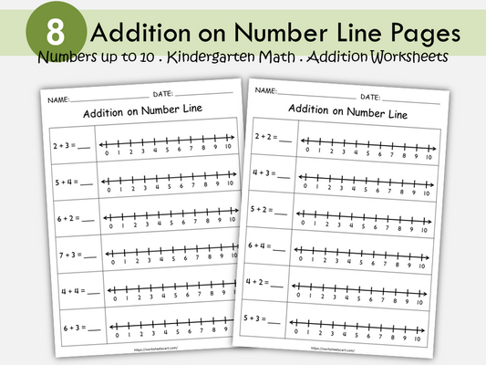 Addition Worksheets, Number Line Addition for First Grade, Math Worksheets Printable, Kindergarten Addition Facts, Toddler, Numbers 1-10