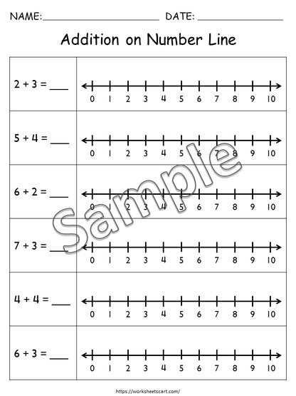 Addition Worksheets, Number Line Addition for First Grade, Math Worksheets Printable, Kindergarten Addition Facts, Toddler, Numbers 1-10