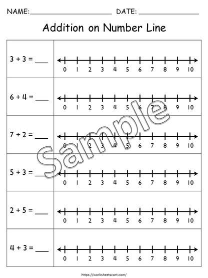 Addition Worksheets, Number Line Addition for First Grade, Math Worksheets Printable, Kindergarten Addition Facts, Toddler, Numbers 1-10