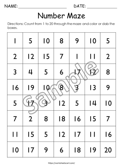 Number Sequencing Worksheets, Numbers 1-20, Ordering Numbers, Number Sense, Preschool Math, PreK, Toddlers Activity, Montessori, Homeschool