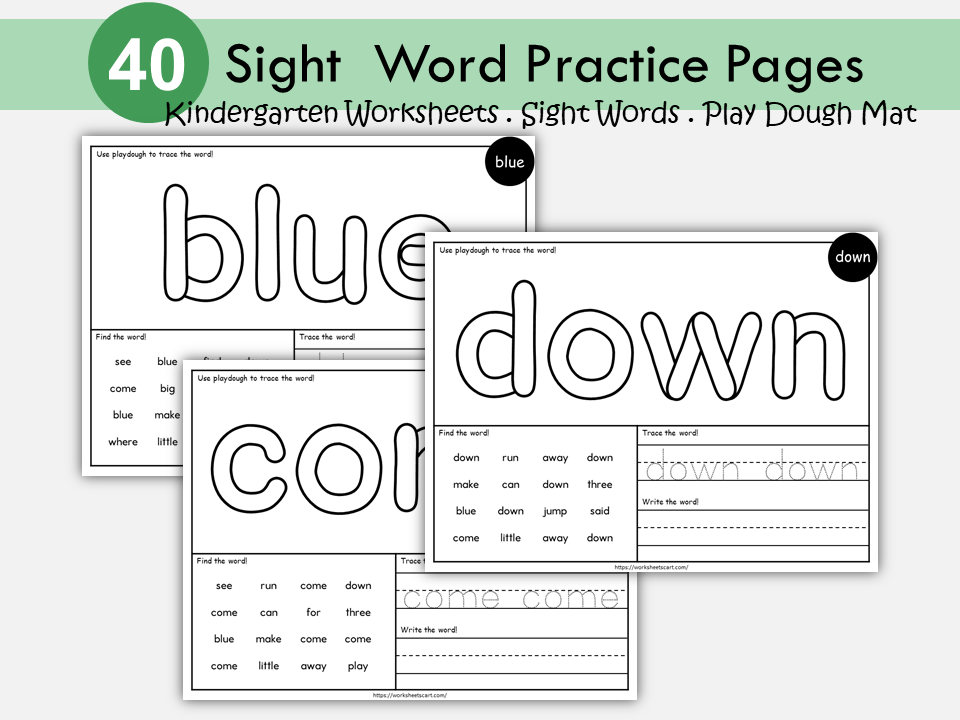 Sight Words, Sight Word Worksheets, Sight Word Play Dough Mats, Sight Words Practice Printable Kindergarten Activities