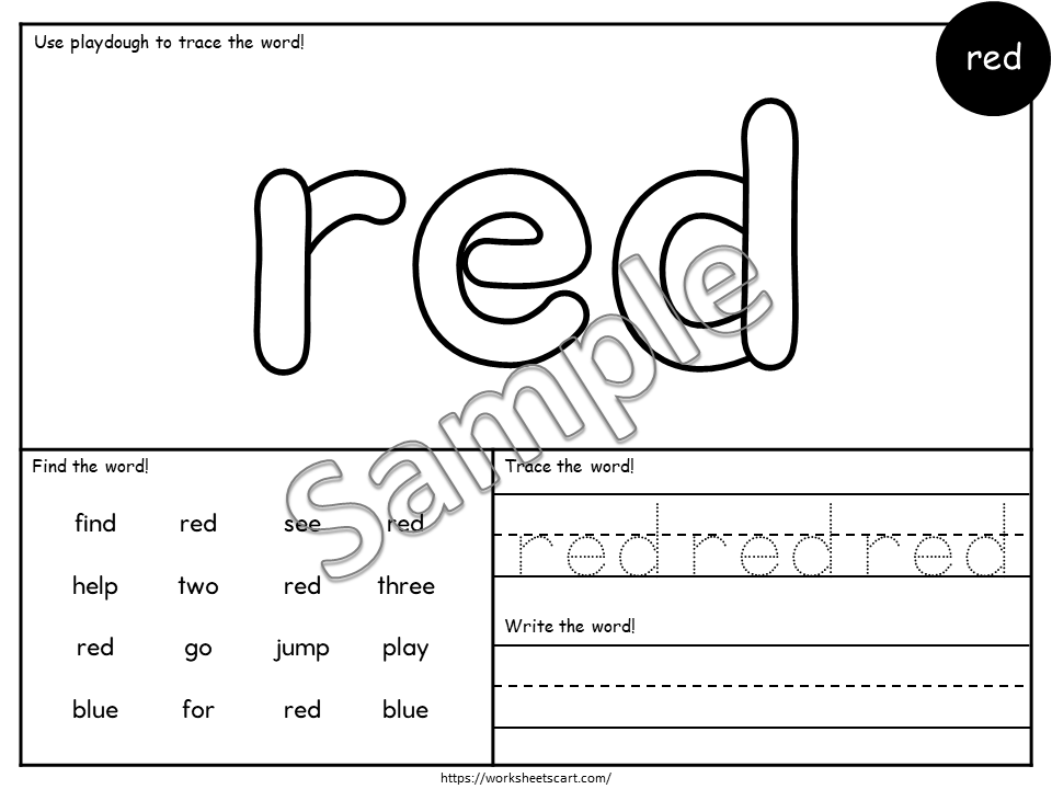 Sight Words, Sight Word Worksheets, Sight Word Play Dough Mats, Sight Words Practice Printable Kindergarten Activities