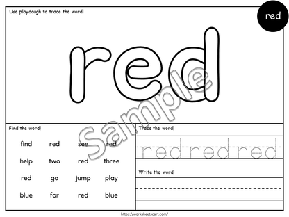 Sight Words, Sight Word Worksheets, Sight Word Play Dough Mats, Sight Words Practice Printable Kindergarten Activities