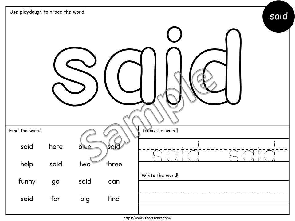 Sight Words, Sight Word Worksheets, Sight Word Play Dough Mats, Sight Words Practice Printable Kindergarten Activities