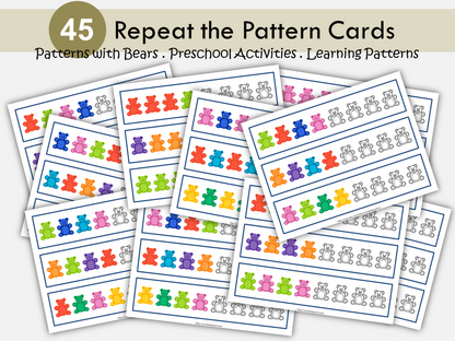 Patterns with Bears, Pattern Copy Cards, Repeat the Pattern Cards, Pattern Worksheet, Color Recognition, Preschool Math Activities, Coloring