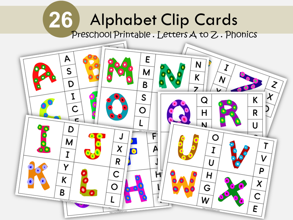 Alphabet Clip Cards Phonics, A-Z Letters Flashcards, Alphabet Matching Activity, Letter Sounds, Preschool Printable, ABC Cards, Kindergarten, WWF480