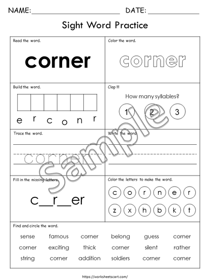 Kindergarten Sight Words Worksheets - 100 Printable Activities (PDF Download) - Fry 9th Hundred, High-Frequency Words, Elementary School, WWF486