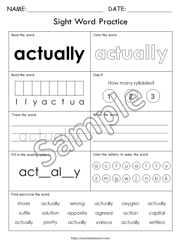 100 Printable Sight Words Worksheets, Fry Tenth Hundred Sight Word Work, Learn to Read, Kindergarten Phonics Book, Grade 1, 2, 3, 4, 5, WWF488