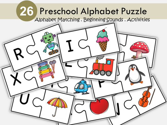 Alphabet Matching Puzzle Beginning Sounds Phonics ABC Letters Activity Printable for Preschool Homeschool Kindergarten Digital Download, WWF491