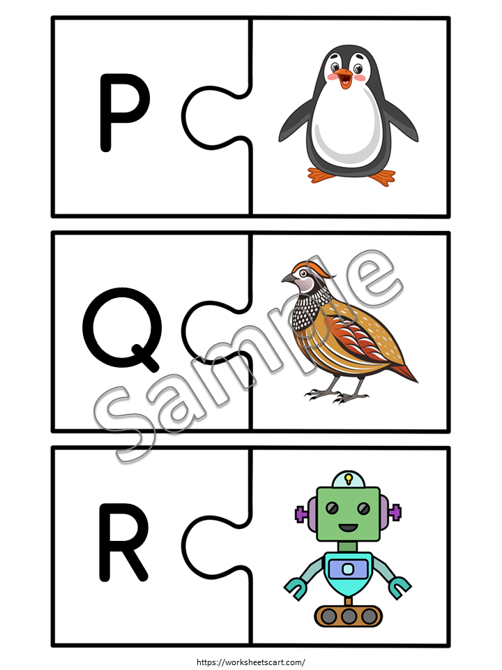 Alphabet Matching Puzzle Beginning Sounds Phonics ABC Letters Activity Printable for Preschool Homeschool Kindergarten Digital Download, WWF491