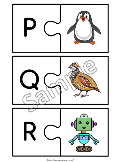 Alphabet Matching Puzzle Beginning Sounds Phonics ABC Letters Activity Printable for Preschool Homeschool Kindergarten Digital Download, WWF491