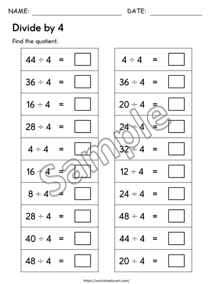 Division Math Drill Worksheets Printable | Fast Facts Practice for Kids | Basic Division PDF | Homeschool & Classroom Math Sheets, WWF494