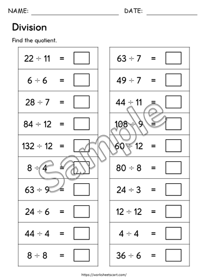 Division Math Drill Worksheets Printable | Fast Facts Practice for Kids | Basic Division PDF | Homeschool & Classroom Math Sheets, WWF494