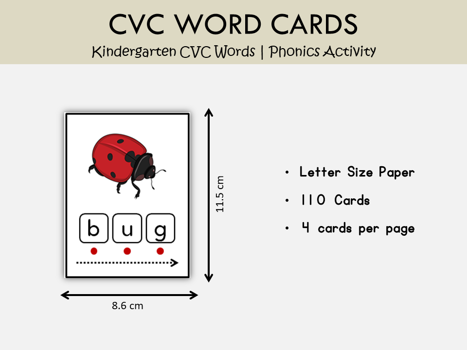 CVC Words Picture Flashcards Printable | Phonics Blending Cards | Short Vowel Reading Practice for Kids, WWF497