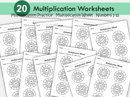 Multiplication Wheels Worksheets Printable | 20 Math Practice Pages | Times Tables 1-12 | Multiplication Practice for Kids | Homeschool Math, WWF499