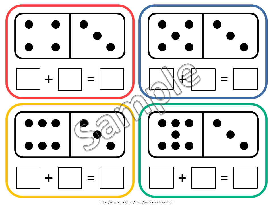 Domino Addition Cards Printable – 55 Math Cards with Double Nine Dominoes, Montessori Printable, PreK, Preschool, Kindergarten Math Activity, WWF501