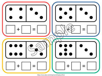 Domino Addition Cards Printable – 55 Math Cards with Double Nine Dominoes, Montessori Printable, PreK, Preschool, Kindergarten Math Activity, WWF501