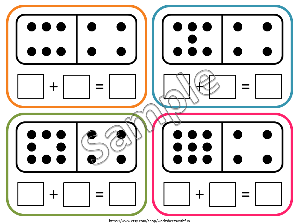 Domino Addition Cards Printable – 55 Math Cards with Double Nine Dominoes, Montessori Printable, PreK, Preschool, Kindergarten Math Activity, WWF501