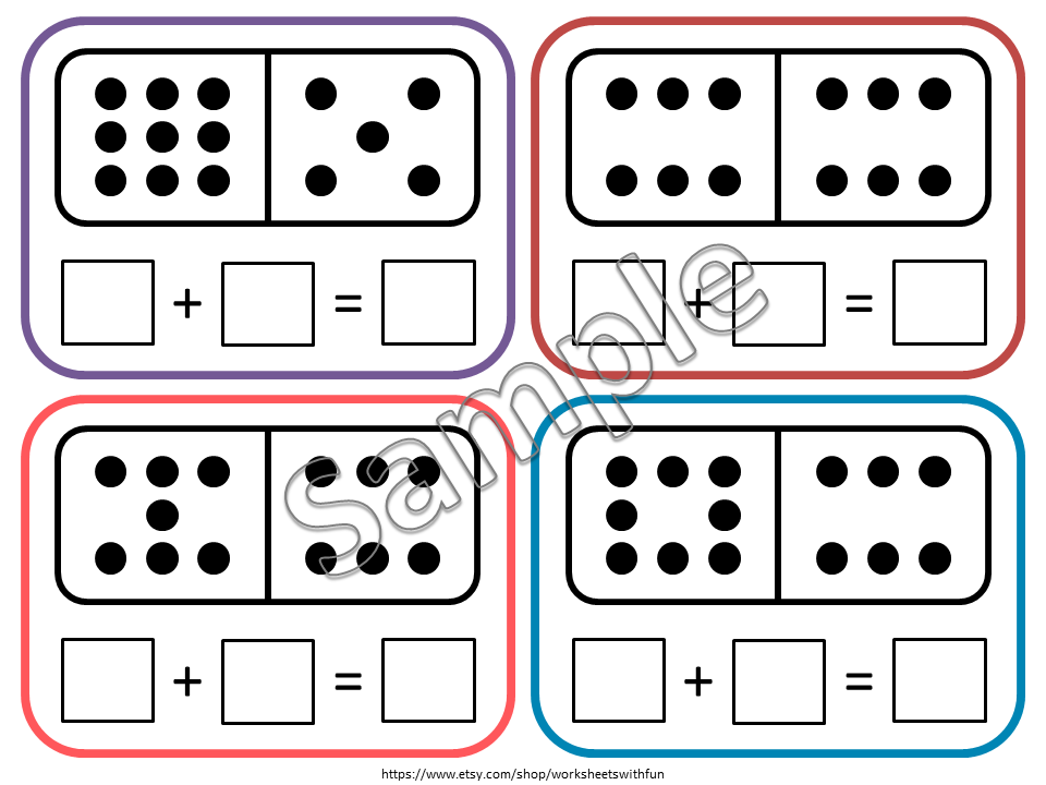 Domino Addition Cards Printable – 55 Math Cards with Double Nine Dominoes, Montessori Printable, PreK, Preschool, Kindergarten Math Activity, WWF501
