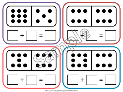 Domino Addition Cards Printable – 55 Math Cards with Double Nine Dominoes, Montessori Printable, PreK, Preschool, Kindergarten Math Activity, WWF501