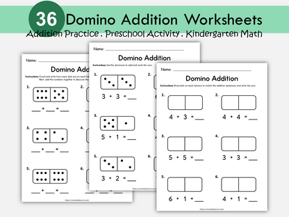 36 Domino Addition Worksheets for Kids | Count and Add Dots | Math Practice Printable | Kindergarten & 1st Grade Addition Activities, WWF502