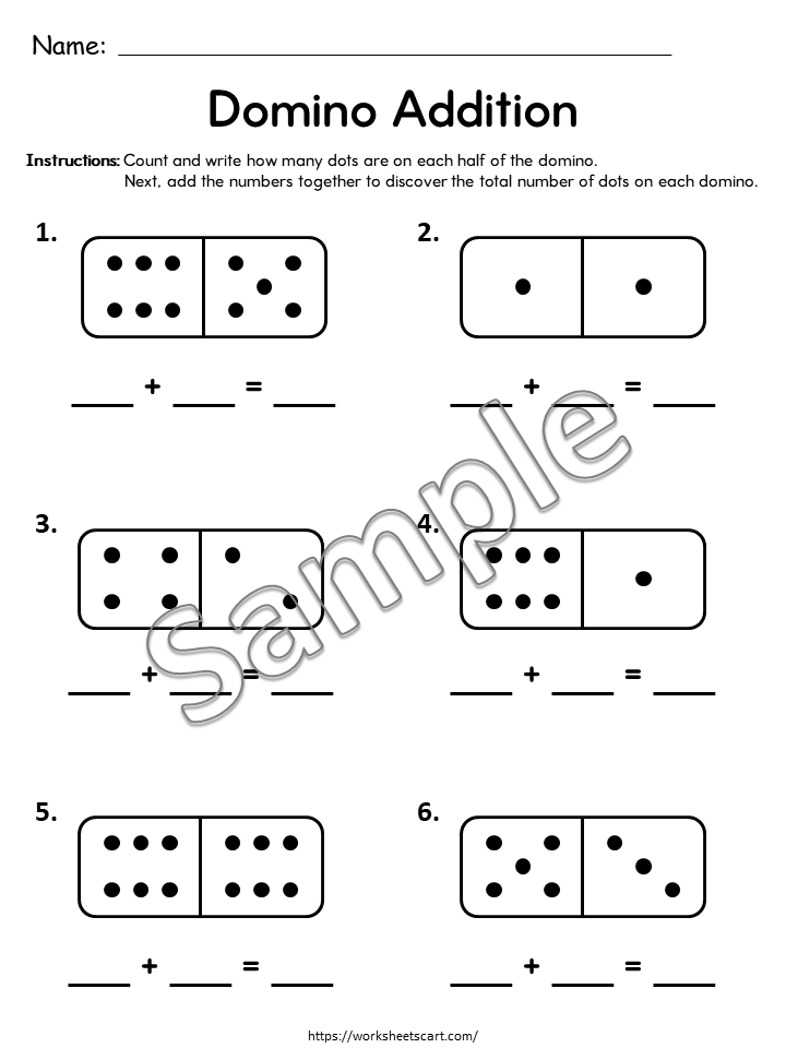 36 Domino Addition Worksheets for Kids | Count and Add Dots | Math Practice Printable | Kindergarten & 1st Grade Addition Activities, WWF502