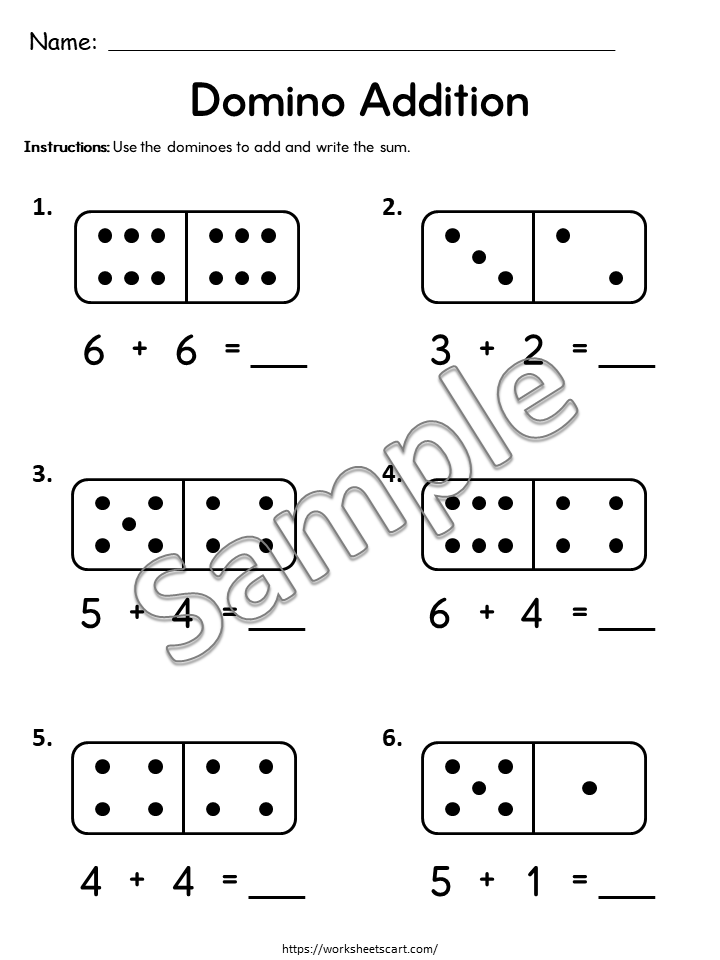 36 Domino Addition Worksheets for Kids | Count and Add Dots | Math Practice Printable | Kindergarten & 1st Grade Addition Activities, WWF502