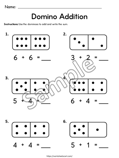 36 Domino Addition Worksheets for Kids | Count and Add Dots | Math Practice Printable | Kindergarten & 1st Grade Addition Activities, WWF502