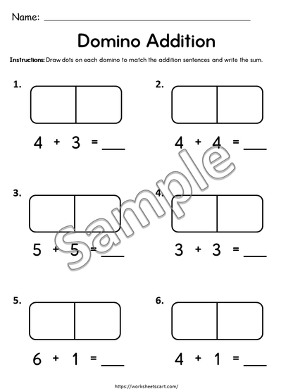 36 Domino Addition Worksheets for Kids | Count and Add Dots | Math Practice Printable | Kindergarten & 1st Grade Addition Activities, WWF502