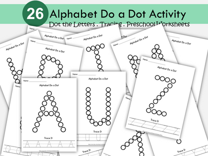 Do-A-Dots Alphabet Worksheets, Dot the Letters Activity and Tracing Worksheets A-Z Printable for Toddlers and Preschool, Homeschooling, WWF503
