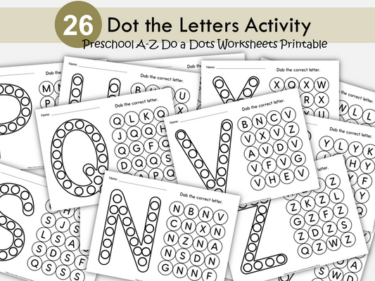 Dot the Letters Activity, Preschool Uppercase Alphabet A-Z Do-A-Dots Worksheets, Letter Recognition Printable for Toddlers, Kindergarten, WWF505